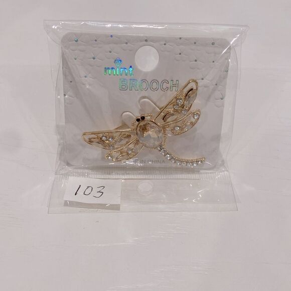 Mint Dragonfly Brooch with Gold and Light Brown Accents - Picture 4 of 4